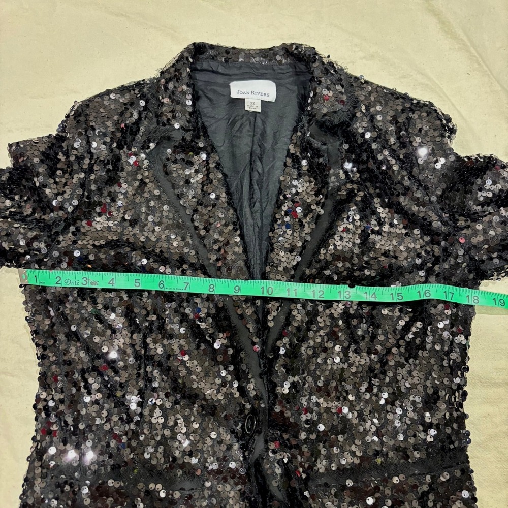 Joan Rivers Black Sequin Blazer Jacket Womens XS Single Button Evening Sparkle - Picture 5 of 6